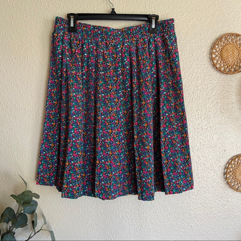 Vintage Floral Pleated A-Line Skirt
